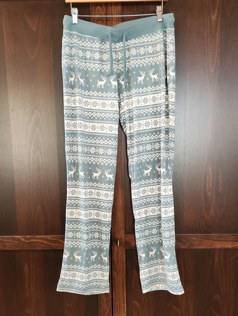 Teal And White Fair Isle Reindeer Pajama Pants